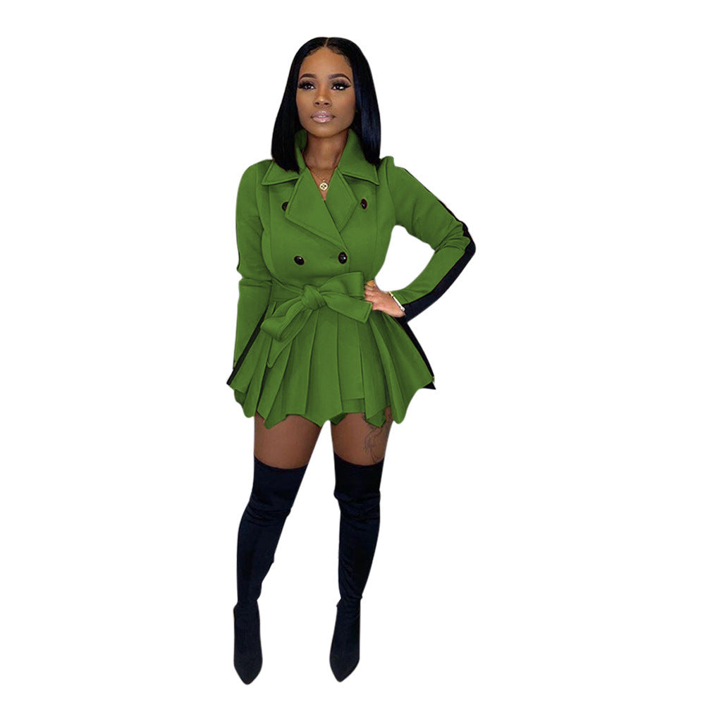 Cross-Border Autumn And Winter New Long-Sleeved European And American Women's Suit Women Amazon Hot Style Fold Bag Hip Two-Piece Suit