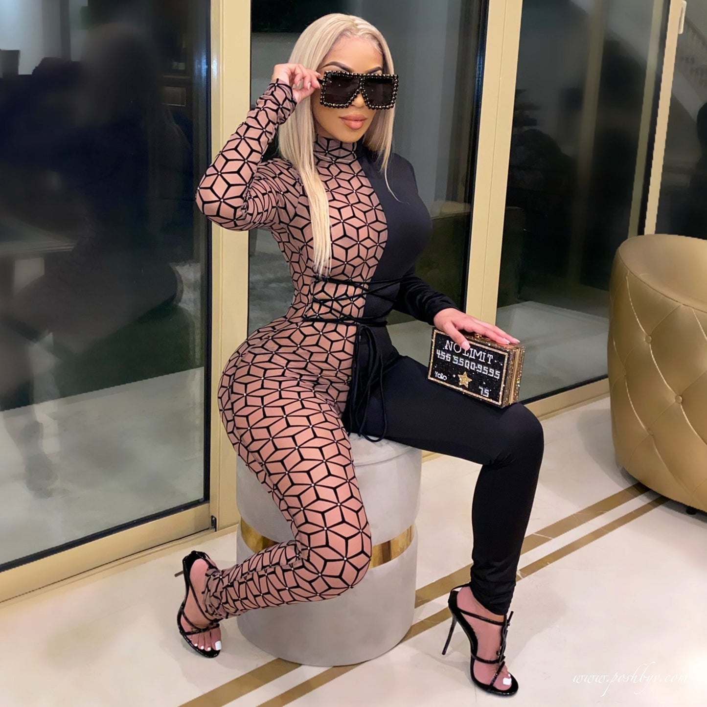Mesh Stitching Color Long-Sleeved Jumpsuit