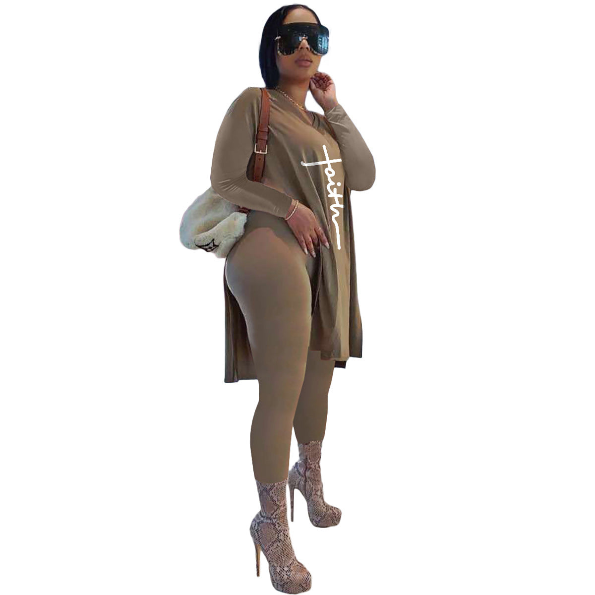 Women's Urban Casual Printed Long Sleeve Trousers Two Piece Set