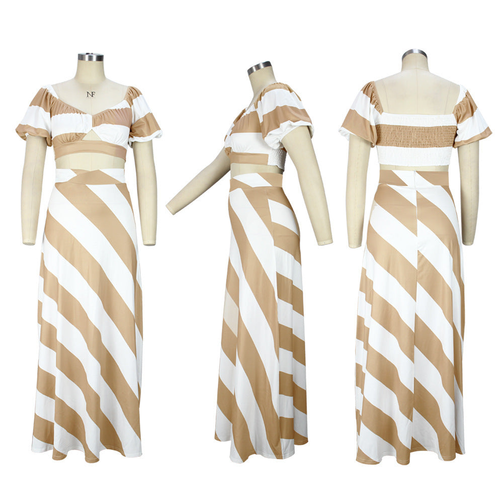 New European And American Women's Navel Long Skirt Two-piece Set