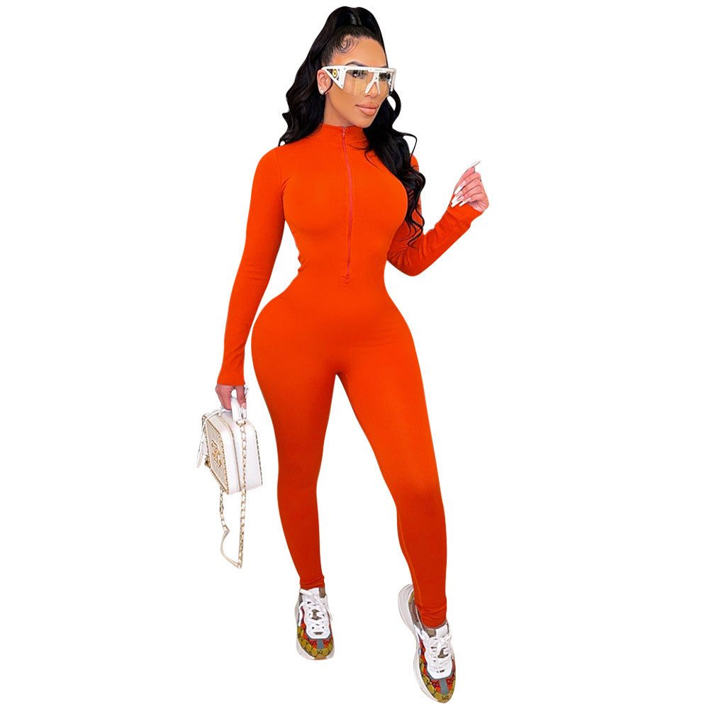 Sports And Leisure Tight-Fitting Long-Sleeved Women Jumpsuit