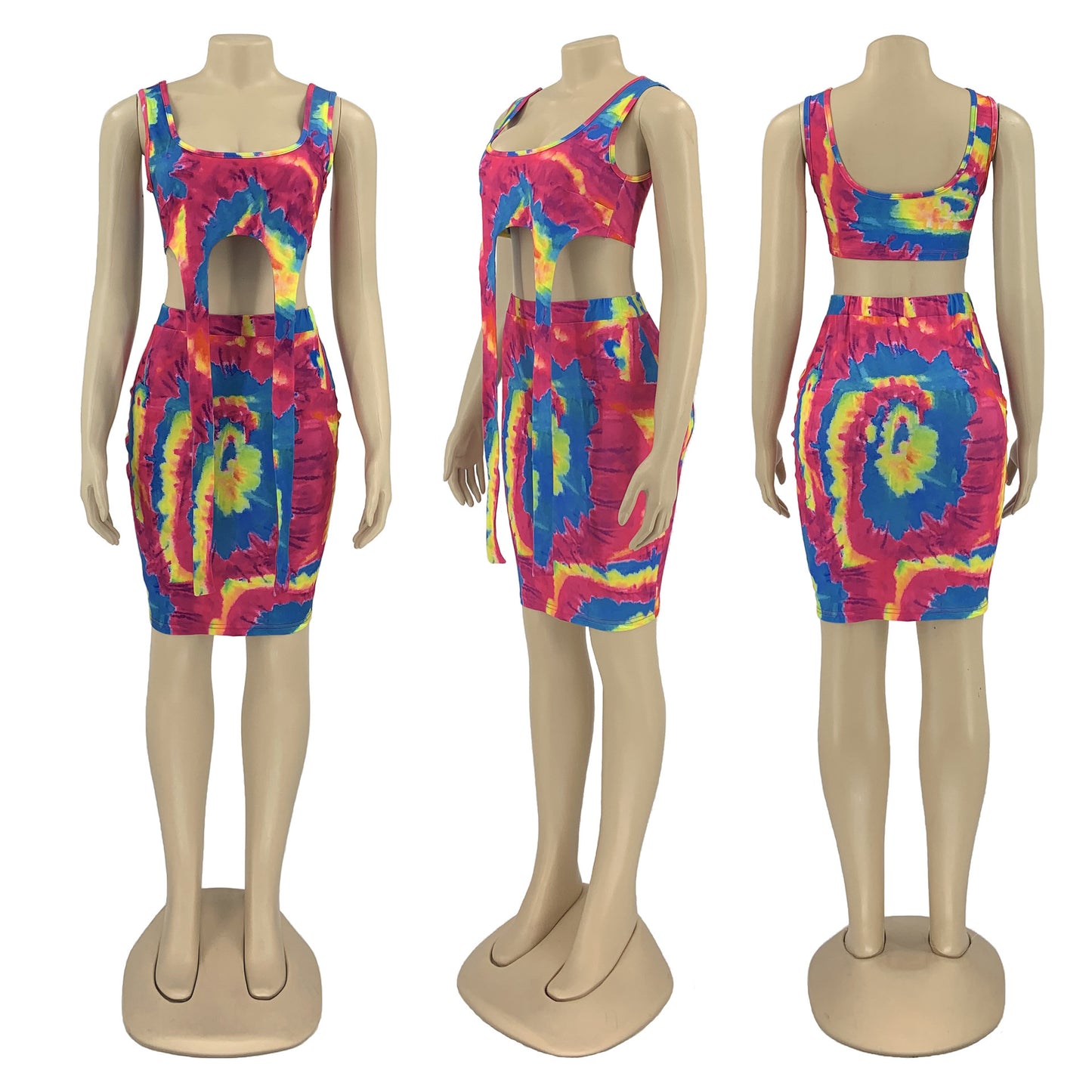 Printed Tie-dye Casual Skirt Outfit Vest Two-piece Set