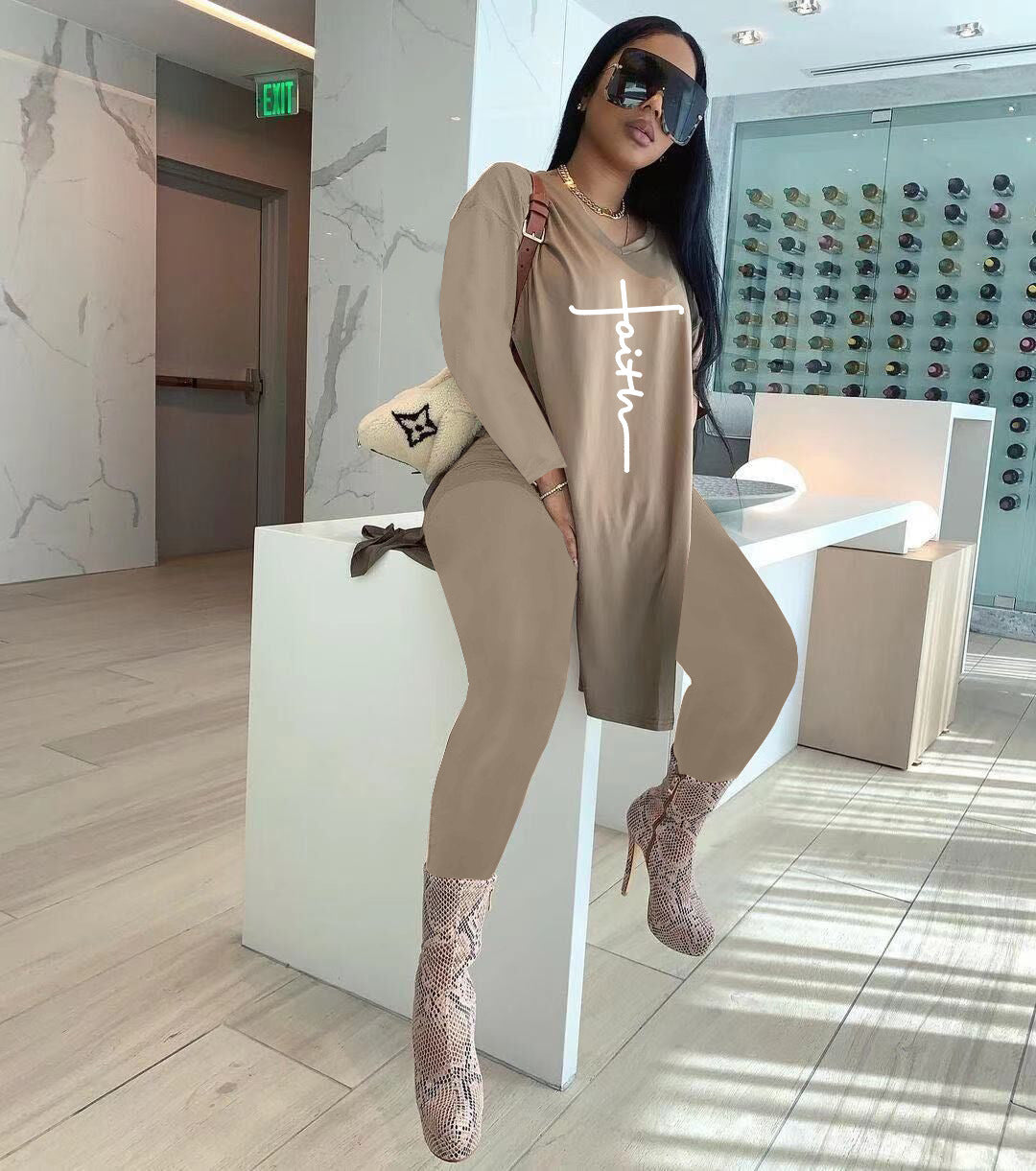 Women's Urban Casual Printed Long Sleeve Trousers Two Piece Set