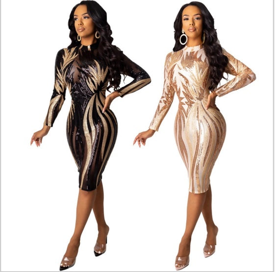 See-through sexy nightclub sequin dress