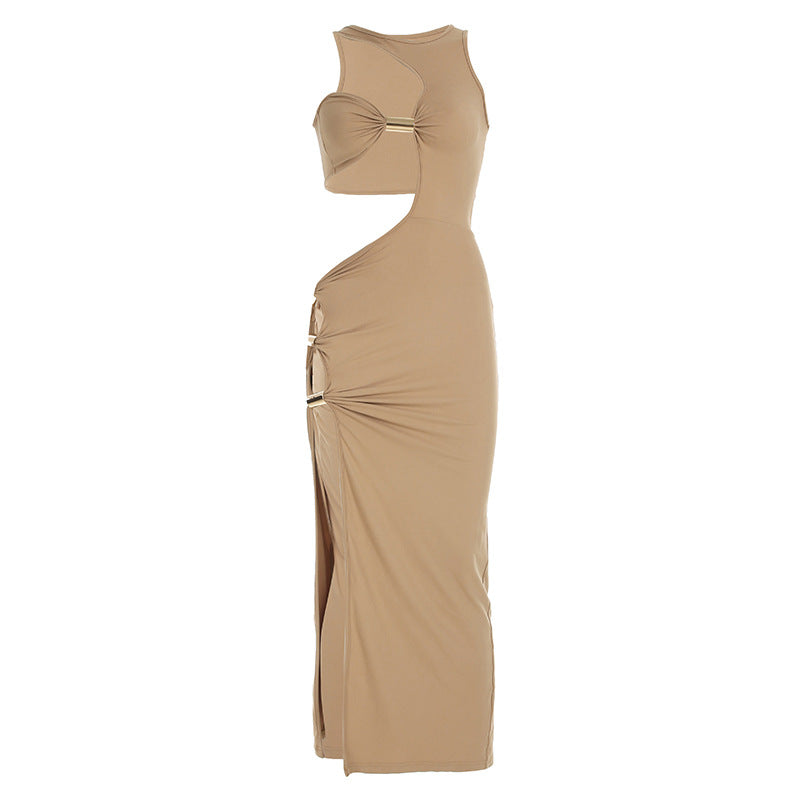 Stitching Hollow Design Irregular Long Dress
