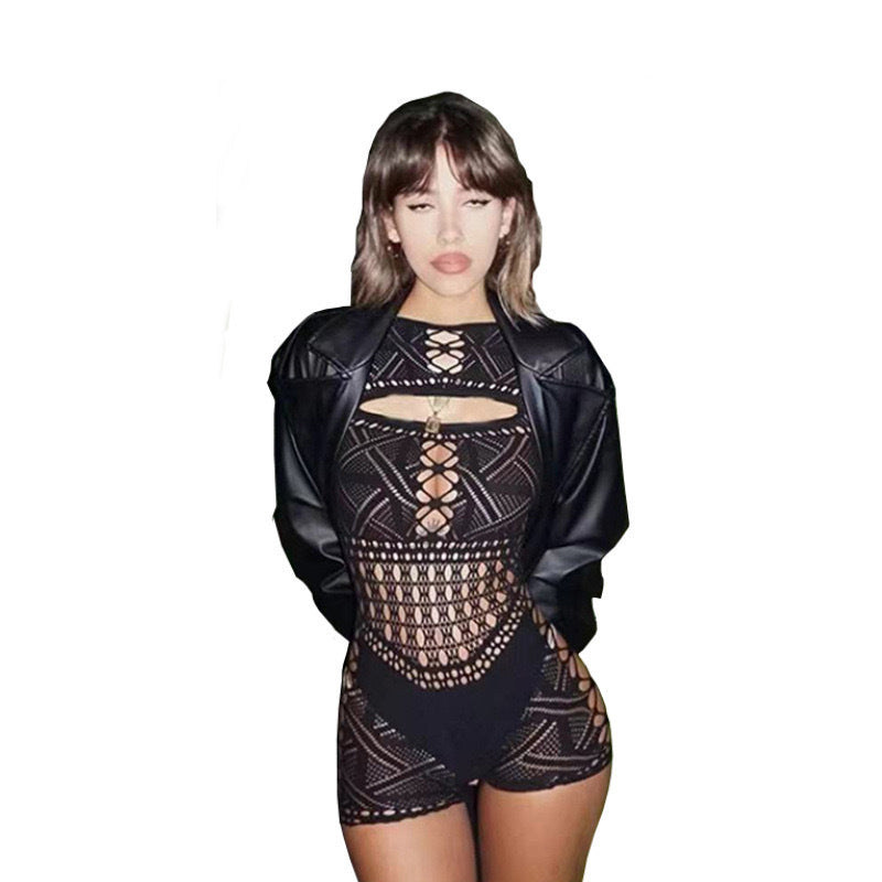 Fishnet Hollow Sheath Two-piece Set Fishnet Clothes