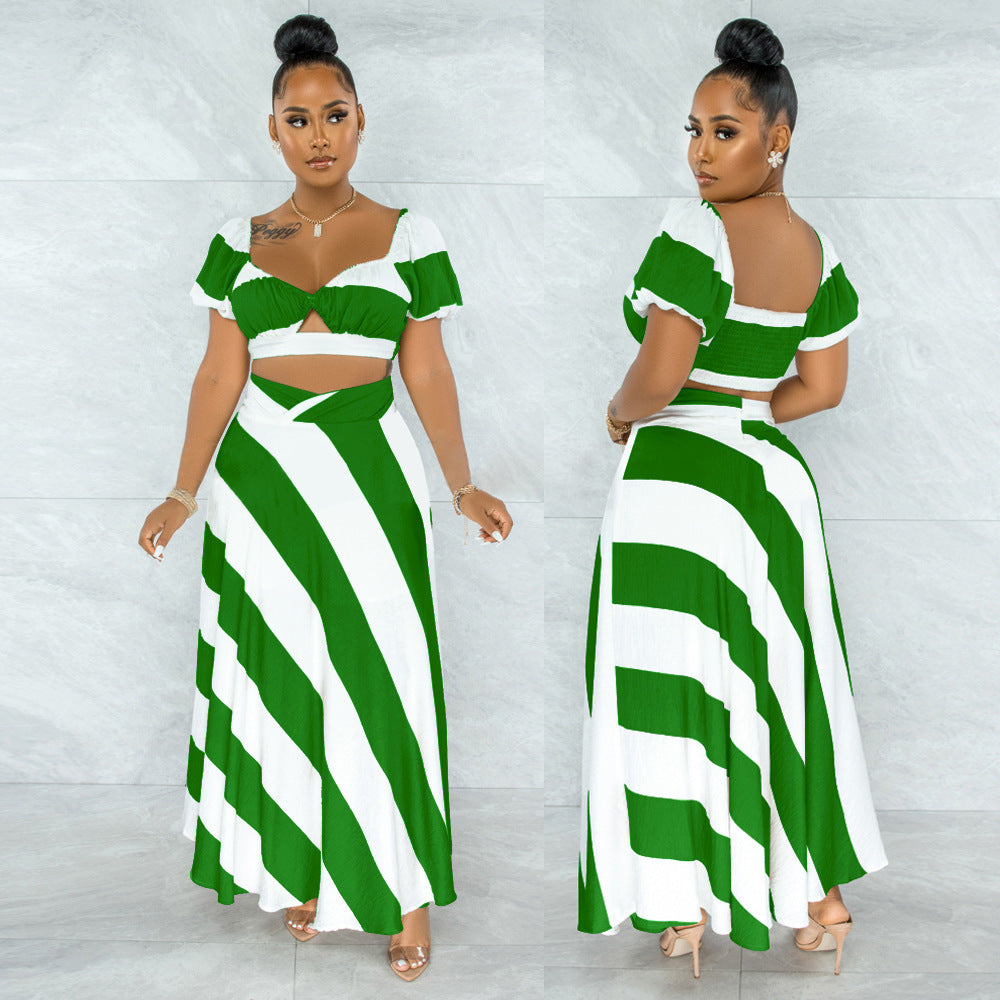 New European And American Women's Navel Long Skirt Two-piece Set