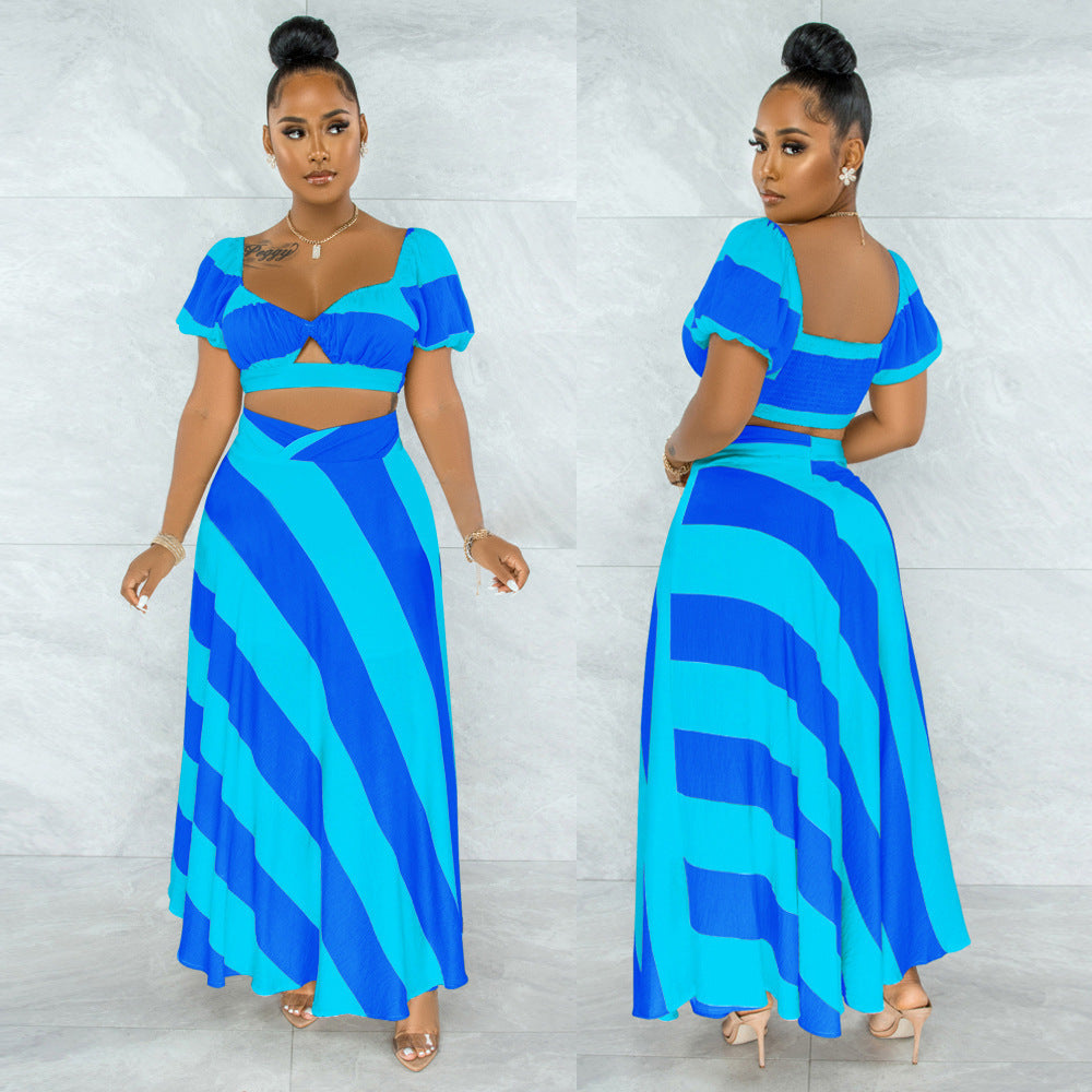 New European And American Women's Navel Long Skirt Two-piece Set
