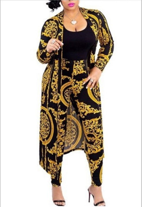 Two-piece Long-sleeved Printed Jacket Cloak And Leggings
