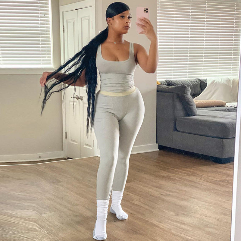 Sleeveless Crop Top Slim Sports Yoga Set
