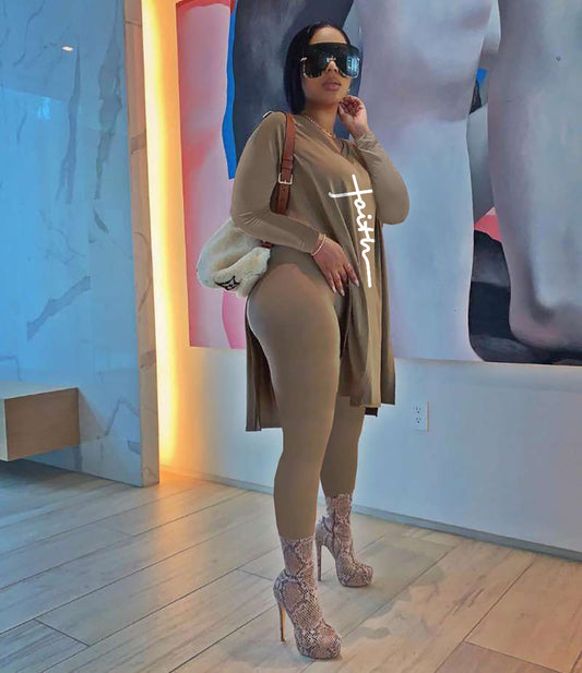 Women's Urban Casual Printed Long Sleeve Trousers Two Piece Set