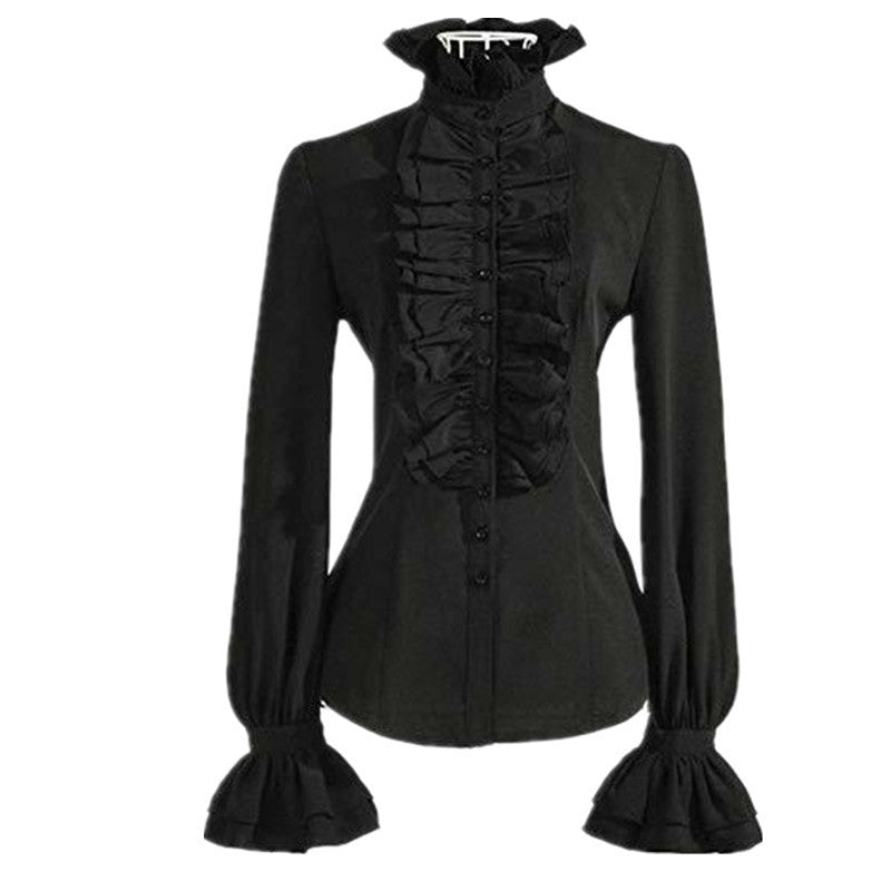Explosive Ruffled Slim Trumpet Sleeve Long Sleeve Shirt