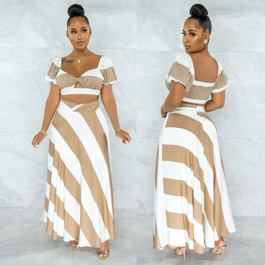 New European And American Women's  Navel Long Skirt Two-piece Set