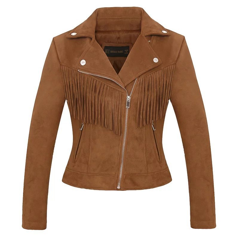 Factory direct selling women''s jacket autumn and winter European and American women''s Lapel tassel suede coat leather jacket women''s short