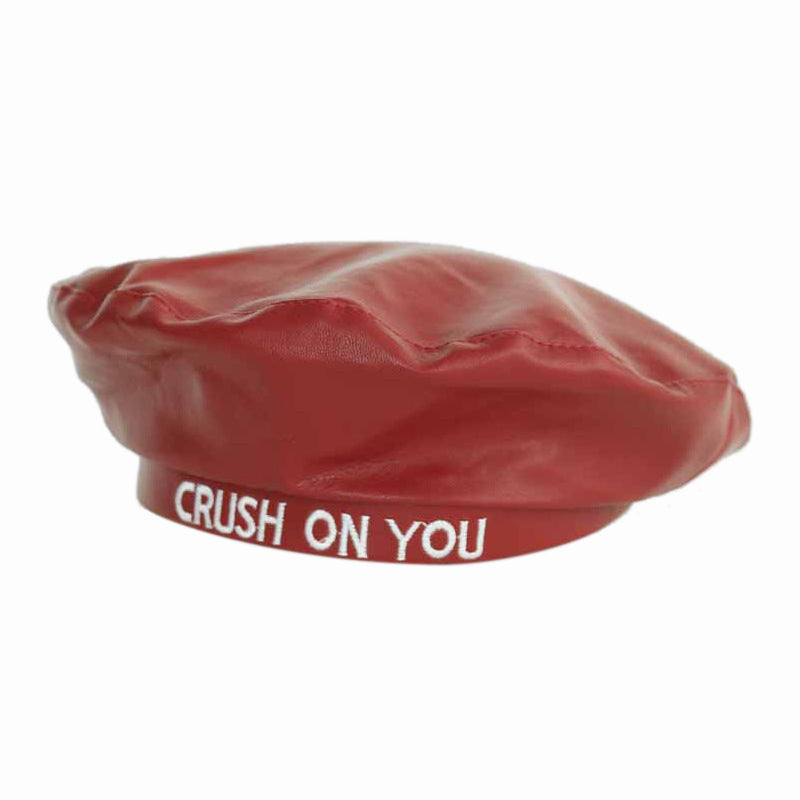 Female Autumn And Winter Alphabet Casual Leather Beret Painter Hat