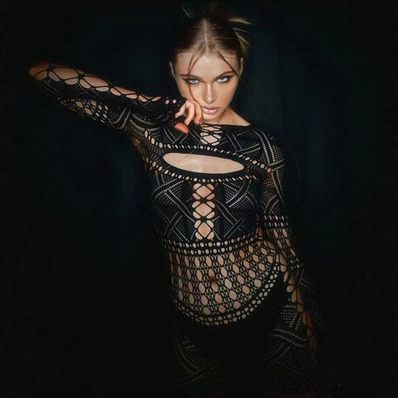 Fishnet Hollow Sheath Two-piece Set Fishnet Clothes