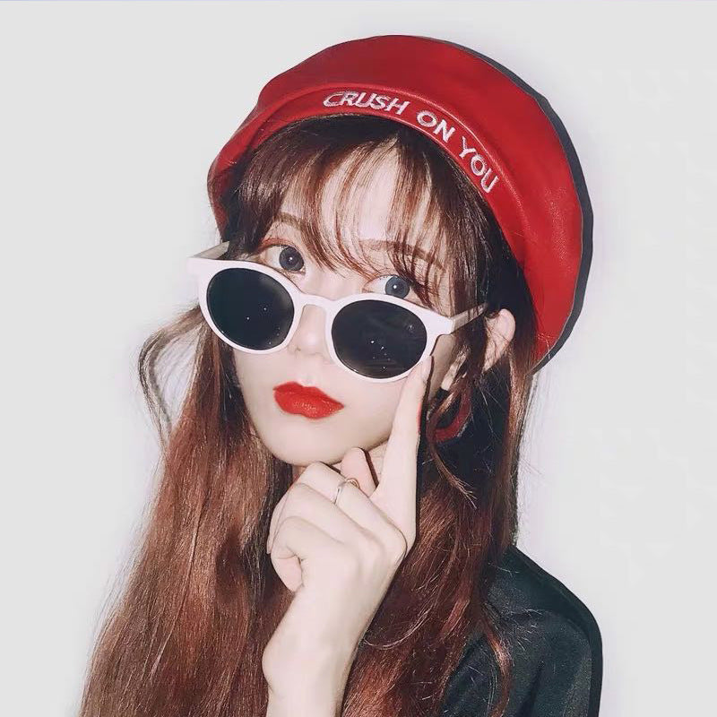 Female Autumn And Winter Alphabet Casual Leather Beret Painter Hat