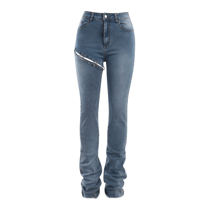 Statement Detachable Jeans High Waist Slim Trousers