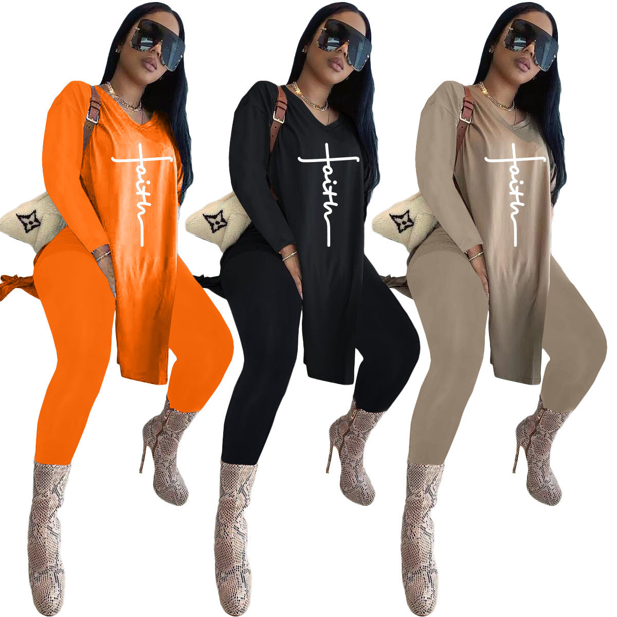 Women's Urban Casual Printed Long Sleeve Trousers Two Piece Set