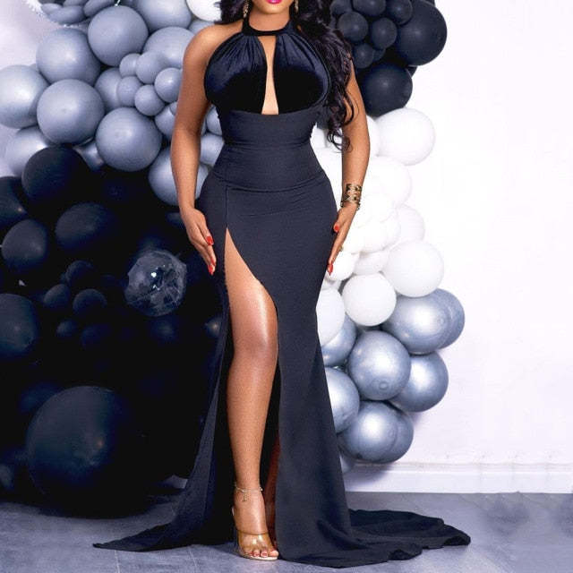European And American Foreign Trade Light Luxury Halter Sexy And Floor Dress Mid Waist Split Sleeveless Temperament Commute Dress Dress Dress